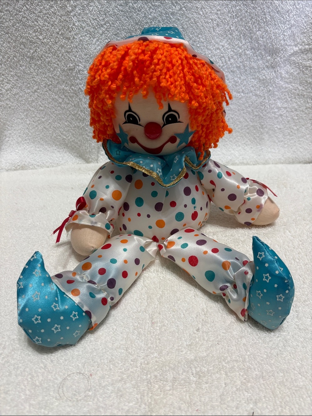 Polka Dot Clown vintage 1980s wind-up musical clown plush doll